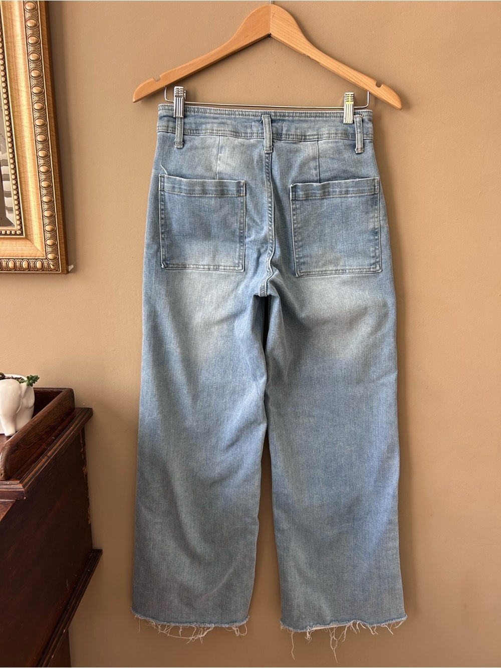 Oat New York Wide Leg Jeans Light Wash Raw Fray Hem Size 4 / 27 - Picture 3 of 6